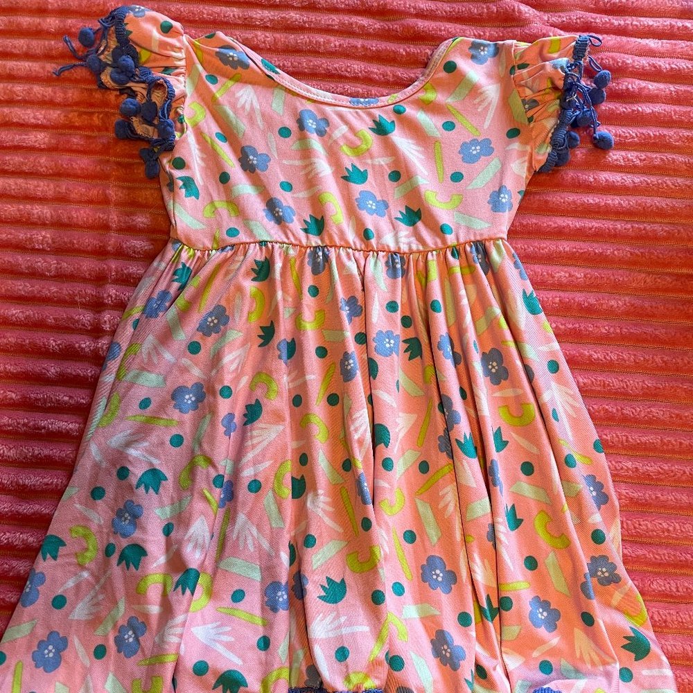 Girl's Dot Dot Smile Pink Dress with Pom Poms